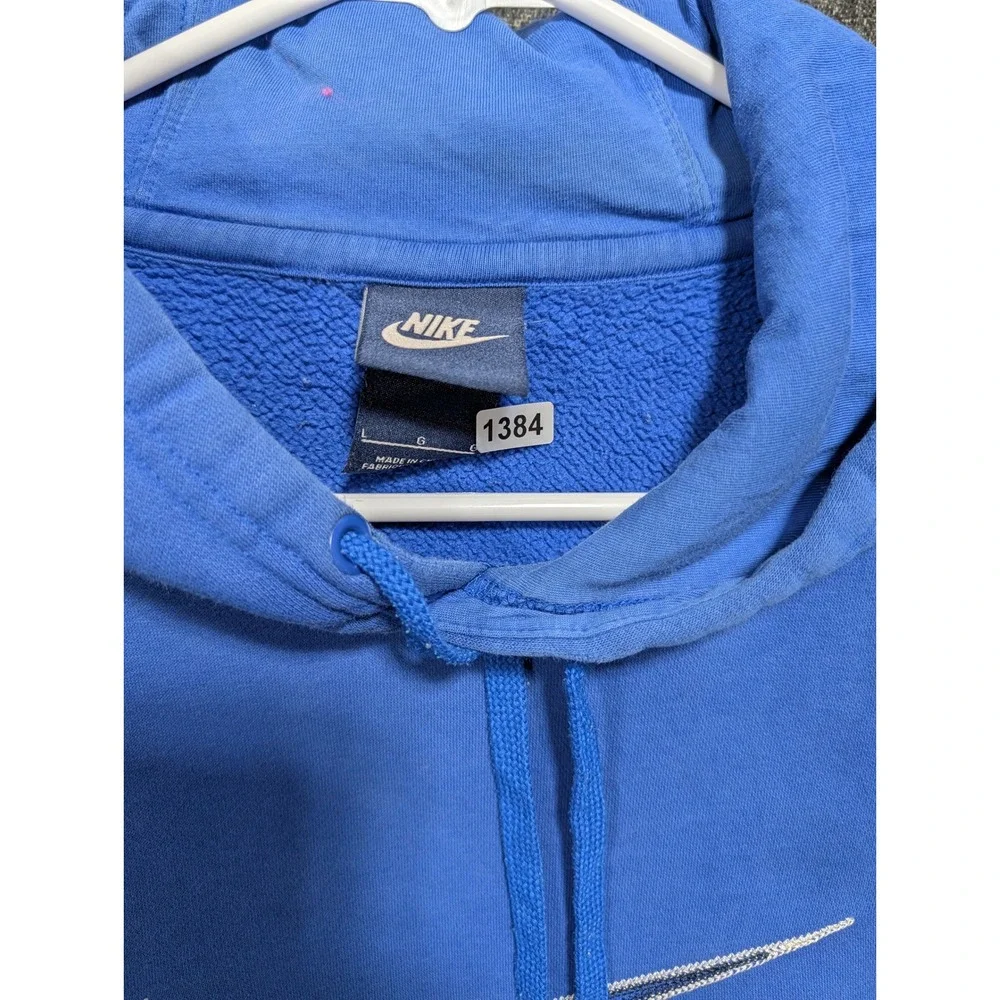 Nike Mens Blue Fleece Pullover Hoodie Embroidered Swoosh Logo Size Large 1384